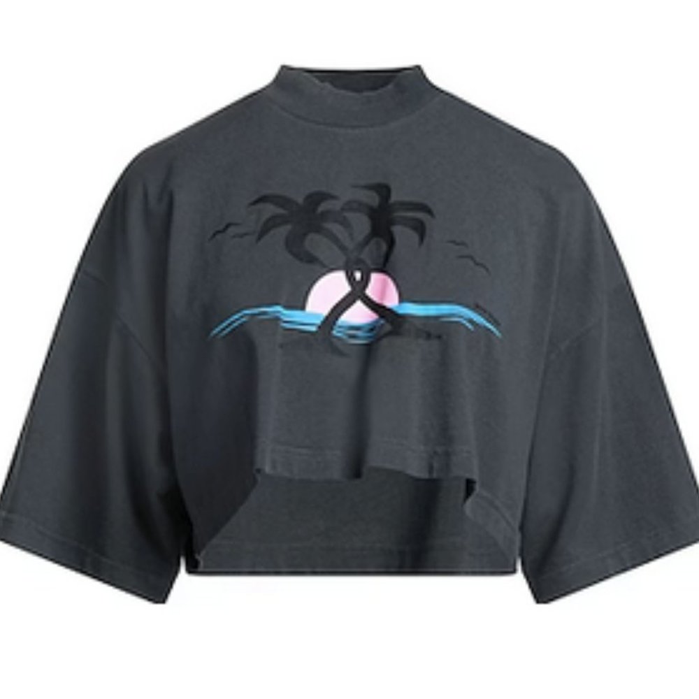 Palm Angels Hugging Palms Cropped T shirt in Cotton Jersey L